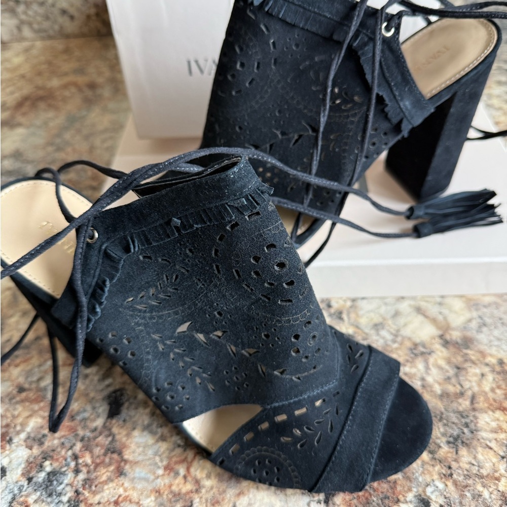 Ivanka Trump Black Suede Cutout Heels